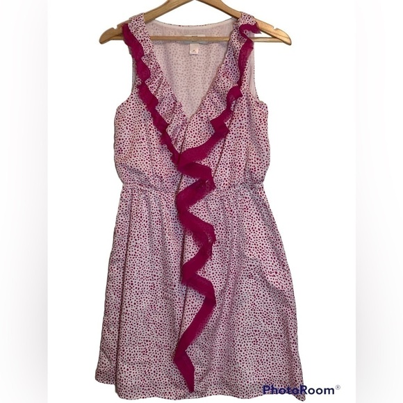 Loft Ruffle Front Polka Dot Dress with Elastic Waist & V Neckline Small Petite - Picture 1 of 6